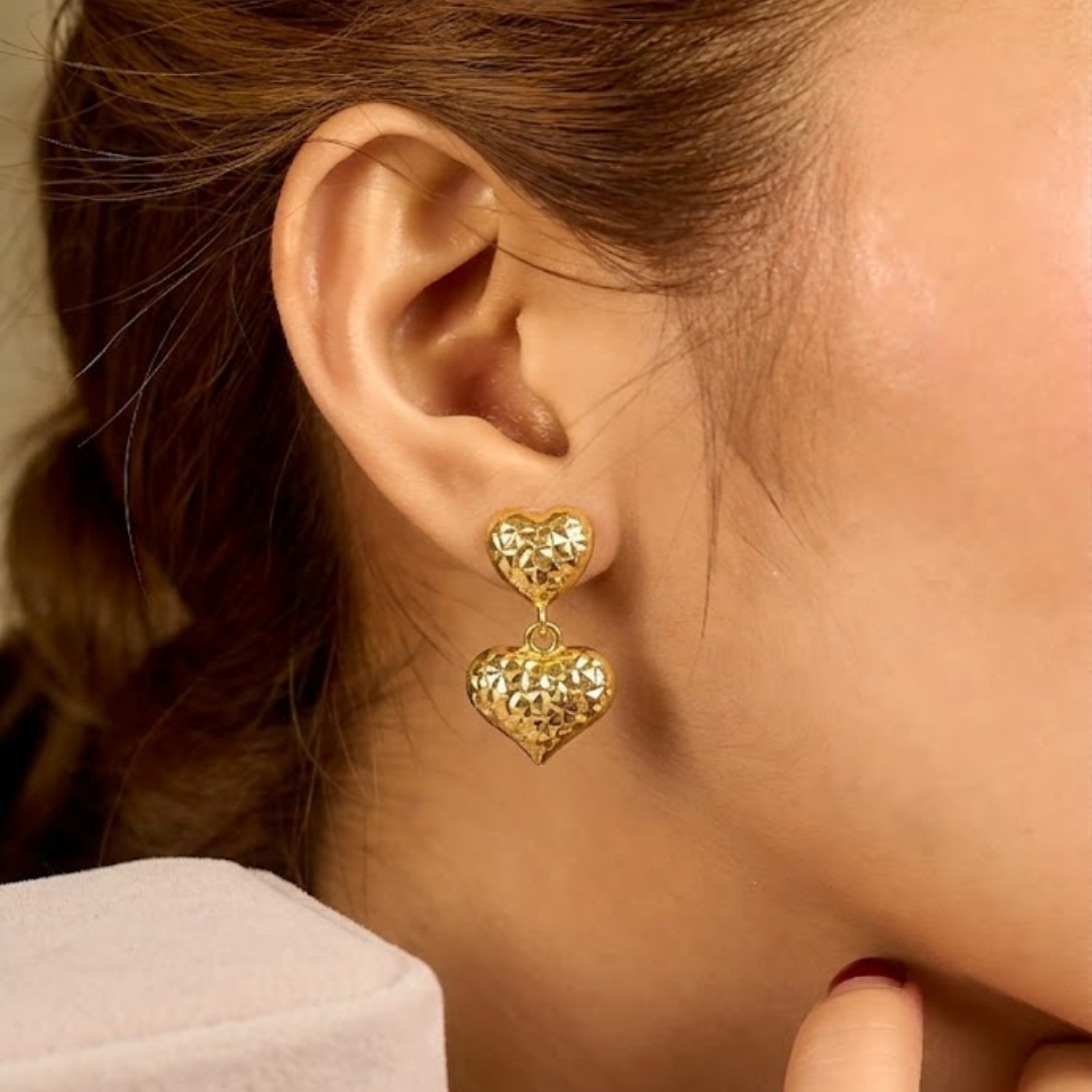 Two-Layer Diacut Heart Stud Earrings